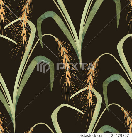Textile seamless floral pattern with wild grasses and cereals. Design for kitchen home textiles, tablecloths, curtains, bed linen, dress fabrics, wrapping paper. Textile seamless floral pattern with wild grasses and cereals. Design for kitchen home textiles, tablecloths, curtains, bed linen, dress fabrics, wrapping paper. 126429807