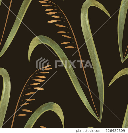 Textile seamless floral pattern with wild grasses and cereals. Design for kitchen home textiles, tablecloths, curtains, bed linen, dress fabrics, wrapping paper. 126429809
