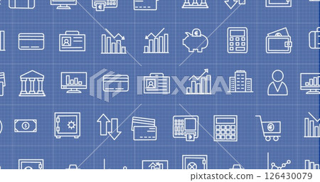 Image of digital data processing with business icons over blue screen 126430079