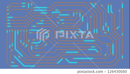Image of digital data processing with light trails over blue screen Image of digital data processing with light trails over blue screen 126430080