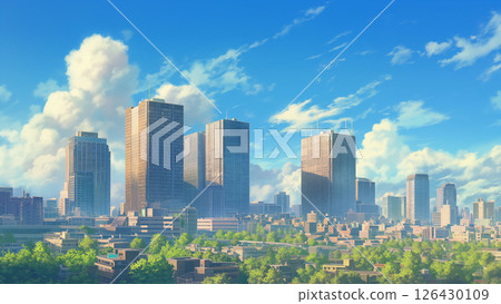 夏季辦公區場景，動漫風格 126430109