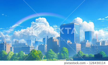 夏季辦公區彩虹場景，動漫風格 126430114
