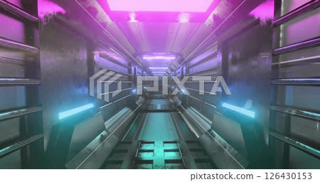 Image of silver digital tunnel with lights 126430153