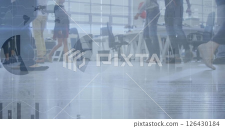 Image of financial data processing over diverse business people in office 126430184
