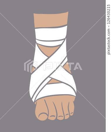 Vector isolated illustration of bandaging a leg. First aid for foot injuries. Vector isolated illustration of bandaging a leg. First aid for foot injuries. 126430215
