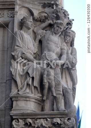 Judgment of Solomon, detail of the Doge Palace, St. Mark Square, Venice, Italy 126430300