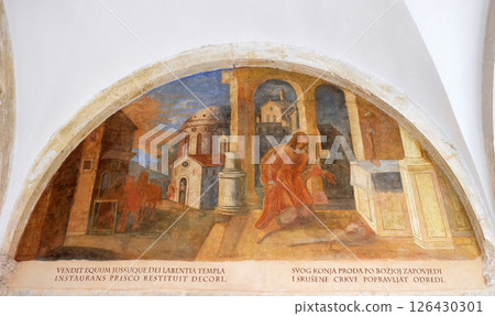 The frescoes with scenes from the life of St. Francis of Assisi, cloister of the Franciscan monastery of the Friars Minor in Dubrovnik, Croatia 126430301