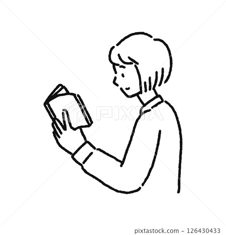 女人在看書線條畫 126430433