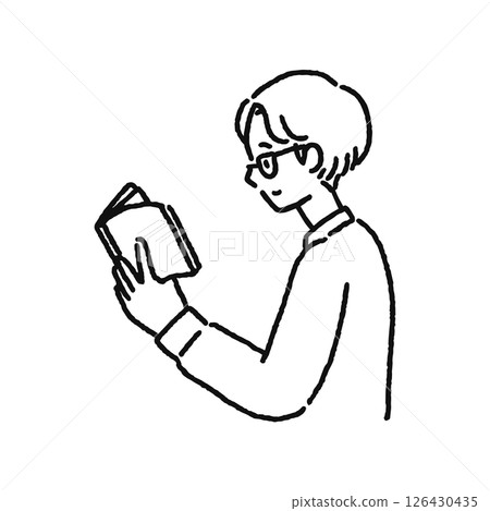 男人在看書的線條畫 男人在看書的線條畫 126430435