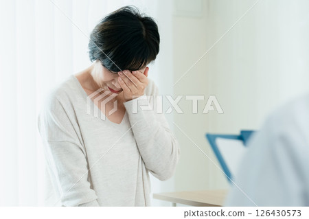 Woman listening to test results 126430573