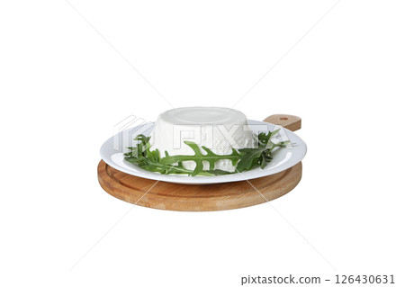 PNG,Ricotta with greens in white bowls, isolated on white background PNG,Ricotta with greens in white bowls, isolated on white background 126430631