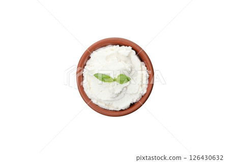 PNG,Ricotta in a bowl, isolated on white background 126430632