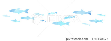 Watercolor style illustration of a school of light blue fish swimming 126430673