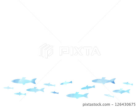 一群淡藍色的魚遊動的水彩風格背景插圖 一群淡藍色的魚遊動的水彩風格背景插圖 126430675