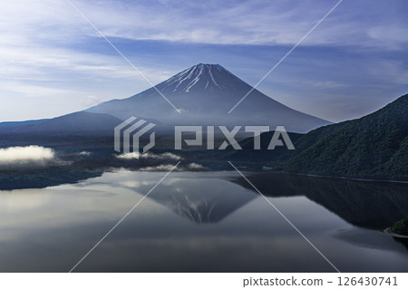 Mount Fuji and inverted Fuji from the shores of Lake Motosu Mount Fuji and inverted Fuji from the shores of Lake Motosu 126430741