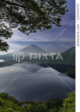 Mount Fuji and inverted Fuji from the shores of Lake Motosu Mount Fuji and inverted Fuji from the shores of Lake Motosu 126430743