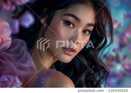 Trend-conscious gorgeous Japanese hair and makeup styles. Beautiful women's images generated by AI (horizontal photo) 126430920