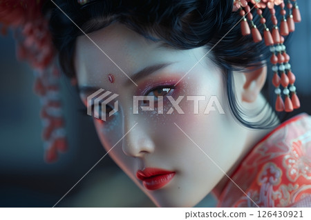 Trend-conscious gorgeous Japanese hair and makeup styles. Beautiful women's images generated by AI (horizontal photo) 126430921
