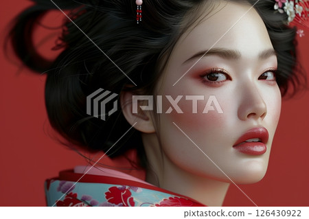 Trend-conscious gorgeous Japanese hair and makeup styles. Beautiful women's images generated by AI (horizontal photo) 126430922