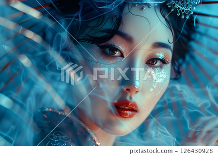 Trend-conscious gorgeous Japanese hair and makeup styles. Beautiful women's images generated by AI (horizontal photo) Trend-conscious gorgeous Japanese hair and makeup styles. Beautiful women's images generated by AI (horizontal photo) 126430928