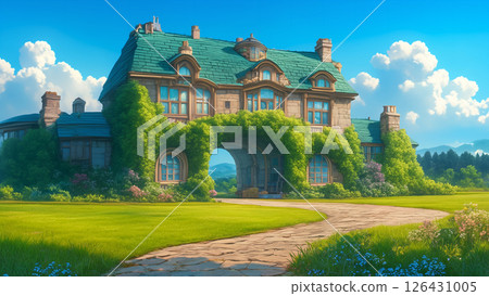 A villa covered in ivy, cartoon style 126431005