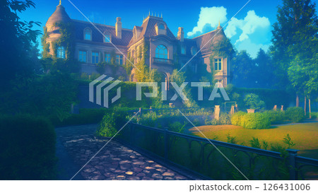 A villa in the forest, anime style 126431006