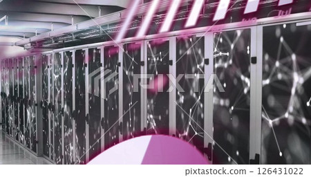 Image of data processing and diagrams over server room 126431022