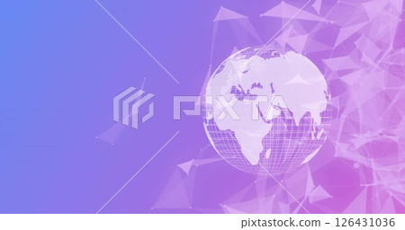 Image of moving shapes and globe on blue background 126431036