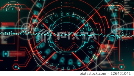 Image of data processing and scope scanning over car panels 126431041