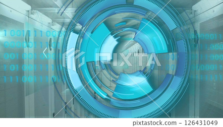 Image of scope scanning and data processing over server room Image of scope scanning and data processing over server room 126431049