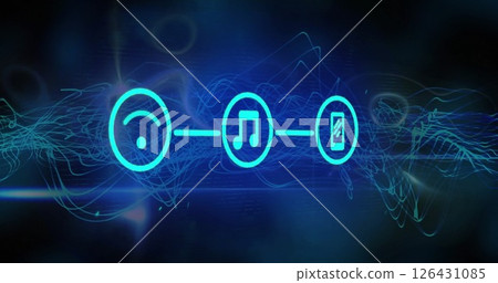 Image of network of connections with digital icons over dark background Image of network of connections with digital icons over dark background 126431085
