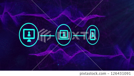 Connected devices image over purple abstract background Connected devices image over purple abstract background 126431091
