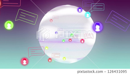 Image of network of connections with digital icons over globe 126431095