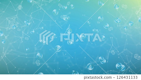Image of network of connections with currency symbols on blue background 126431133