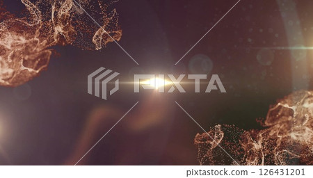 Image of shapes and light trails moving on brown background 126431201
