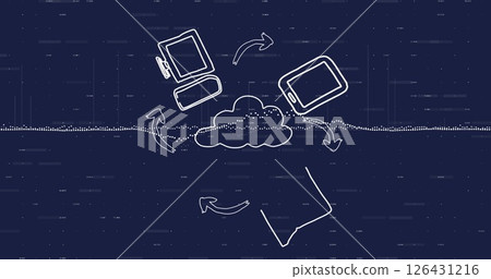 Image of media icons and data processing on blue background 126431216