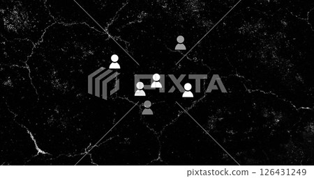 Image of people icons over glowing light trails moving over black background Image of people icons over glowing light trails moving over black background 126431249
