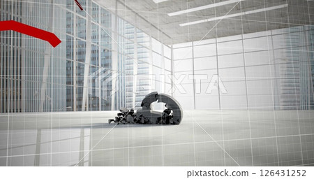 Image of financial data processing over broken pound symbol and cityscape 126431252