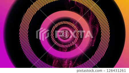 Image of glowing neon circles moving over black background Image of glowing neon circles moving over black background 126431261