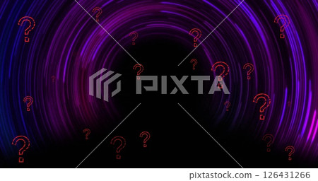 Image of glowing purple light trails moving over black background Image of glowing purple light trails moving over black background 126431266