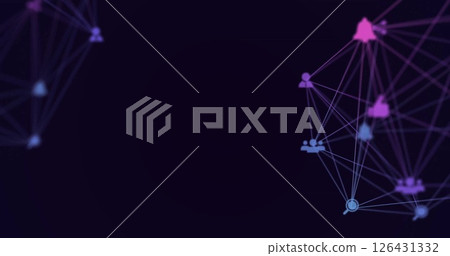 Image of network of connections with icons on black background 126431332