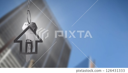 Image of key and house over cityscape Image of key and house over cityscape 126431333