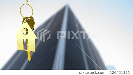 Image of key and house over cityscape Image of key and house over cityscape 126431335
