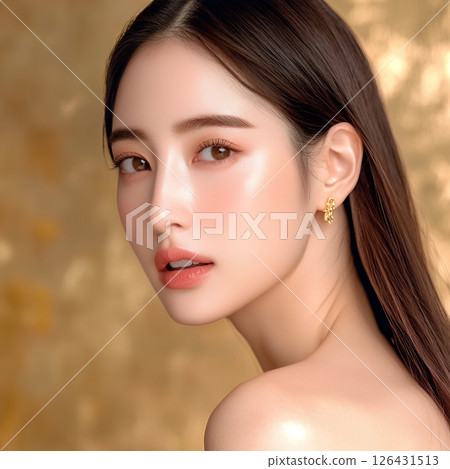 Natural and beautiful skin Japanese hair and makeup style Beautiful women's image generated by AI (square photo) 126431513