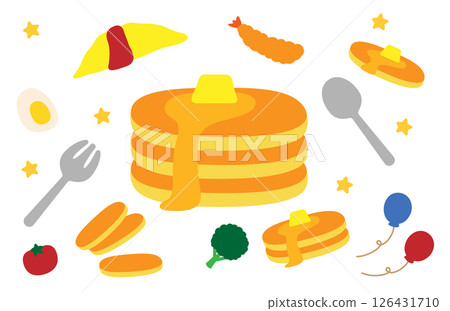 可愛的煎餅和煎蛋飯插圖素材 126431710