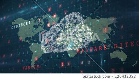 Image of virus warning text, cloud and digital data processing over world map 126432358