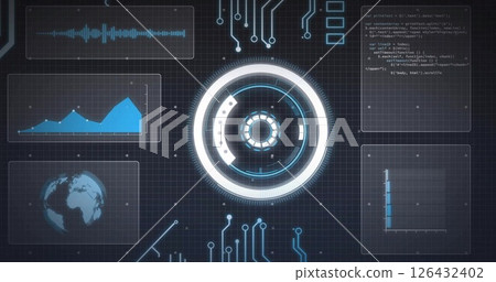 Image of digital data processing and scope over screens 126432402