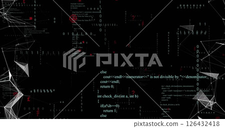 Image of communication networks and data processing on black background Image of communication networks and data processing on black background 126432418