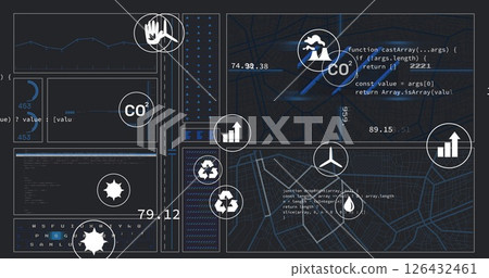 Image of ecology icons over data processing 126432461