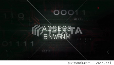 Image of access text with data processing on black background Image of access text with data processing on black background 126432531